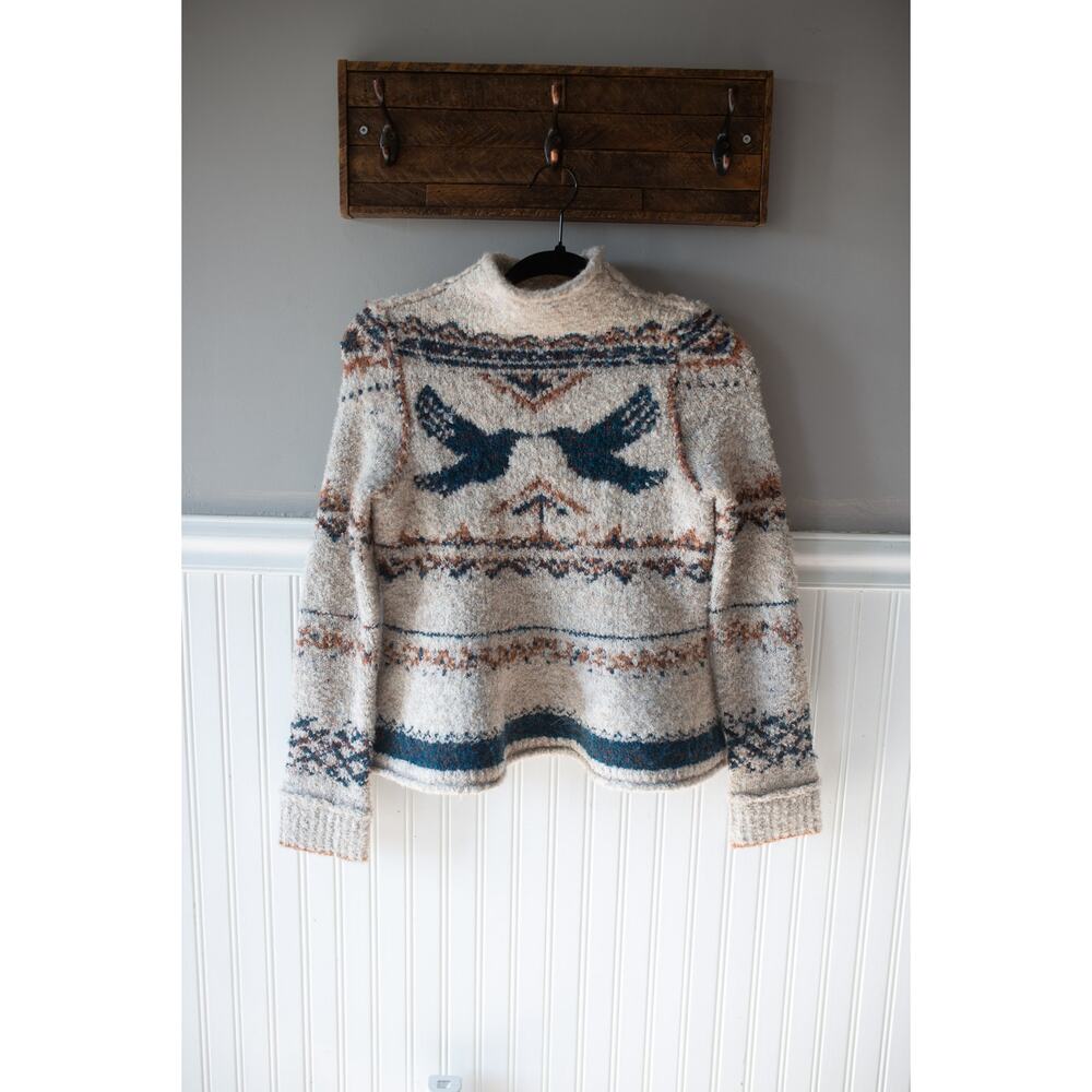 Anthropologie Pilcro Long-Sleeve Mock-Neck Bird Sweater SIZED WRONG XS??? - Picture 2 of 3